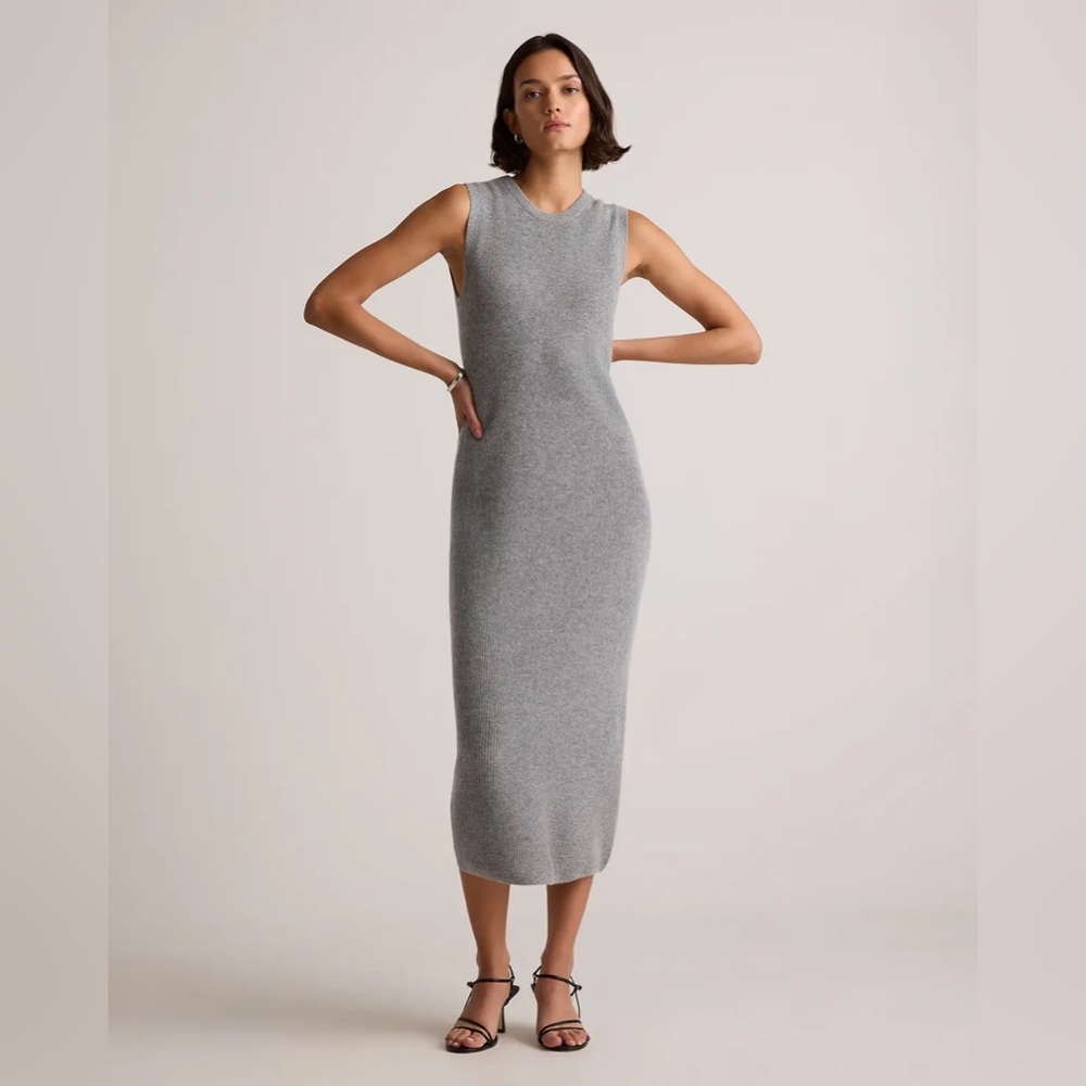 Quince Gray Cashmere Midi Sweater Dress Sleeveless Minimalist XS